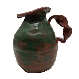 Studio Art Pottery Green And Red Glazed Redware  Pitcher Signed GE